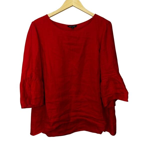 John Mark Women's Top‎ 100% Linen Red Bell Sleeve Pullover Casual Office Holiday - Picture 1 of 5
